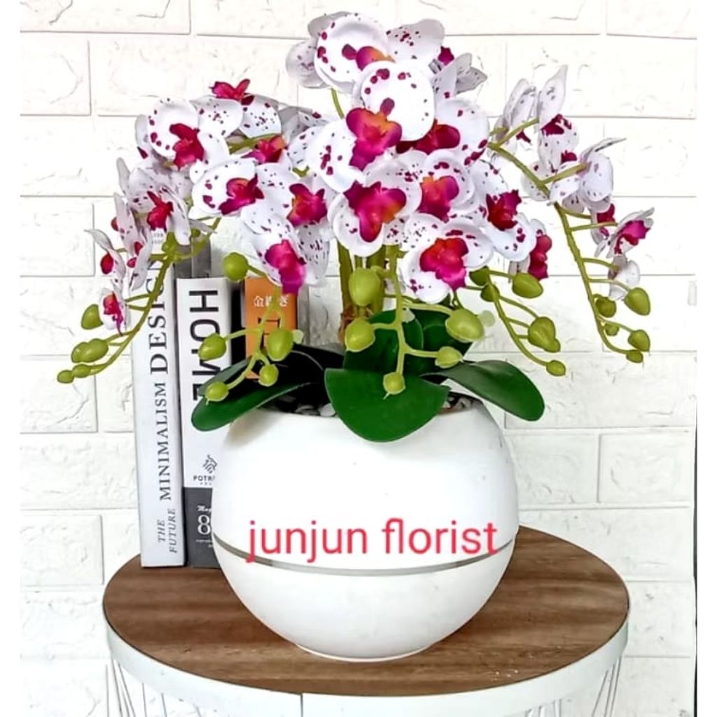 bunga anggrek bulan kain artificial pot bola/bunga anggrek plastik/anggrek hias murah pot bola
