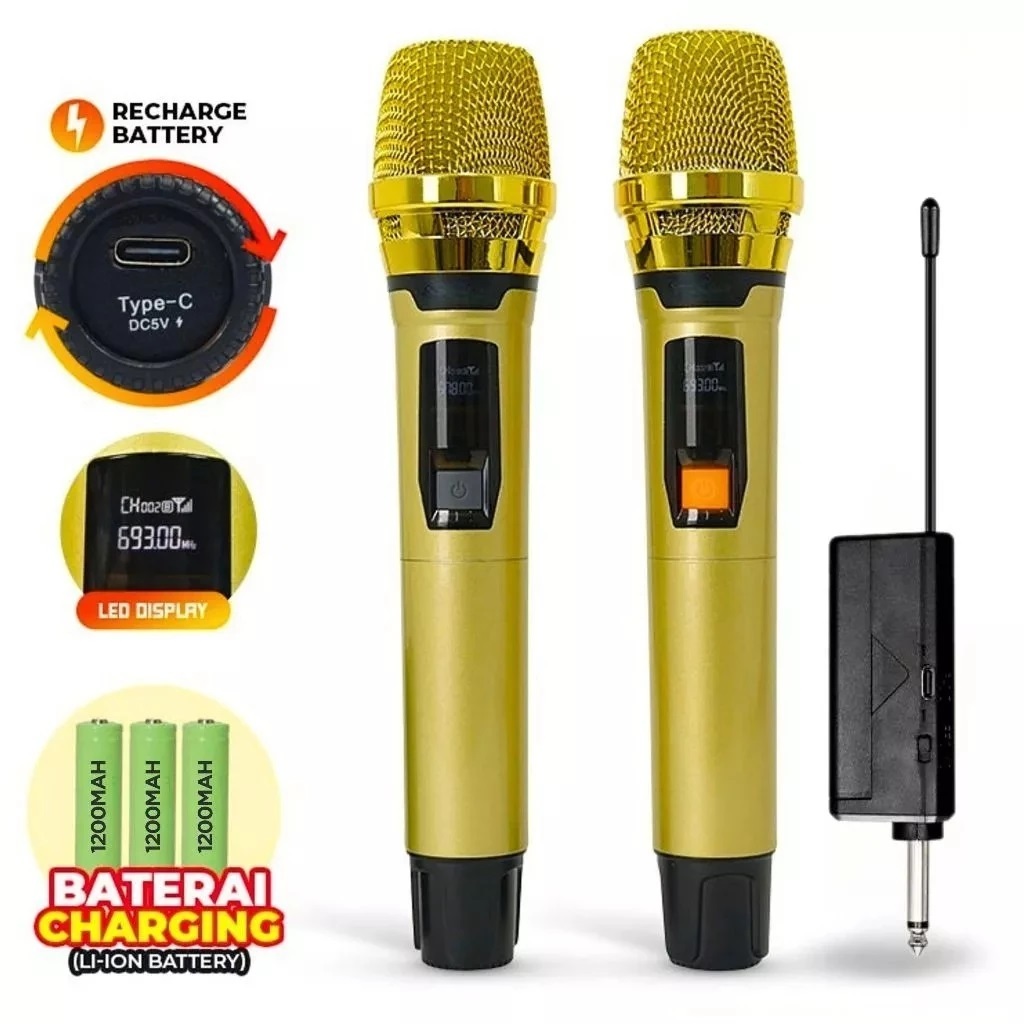 Microphone Profesional Wireless DOUBLE FLECO M-13 & F-103D / SINGLE Mic F-103 & M-13A Karaoke Tanpa 