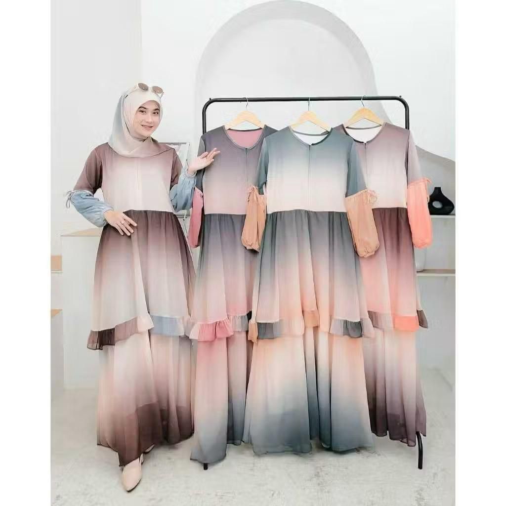 Dress melayu Meriska gradasi 2 warna model susun umpak