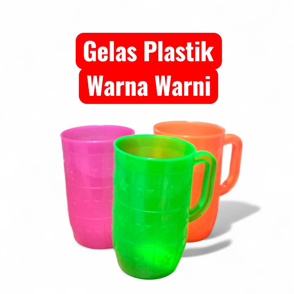 Gelas Plastik Gagang Warna-warni