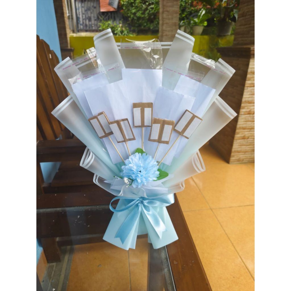 buket gradasi kombinasi 5 stik uang 5stik snack/kopi/jajanan dll