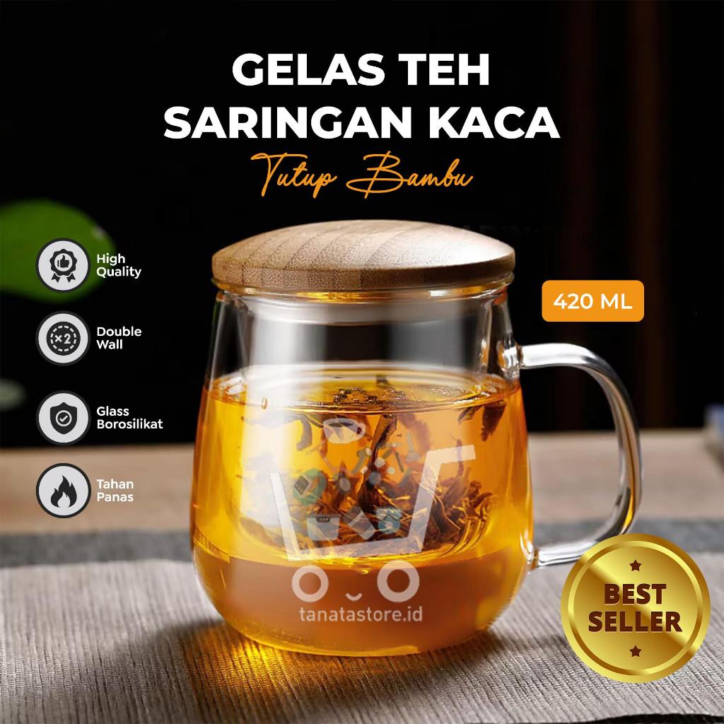 [TNT] Gelas Saringan Rempah Infuser Teapot Tea set dengan saringan dan tutup Cangkir Teko Teh Kaca