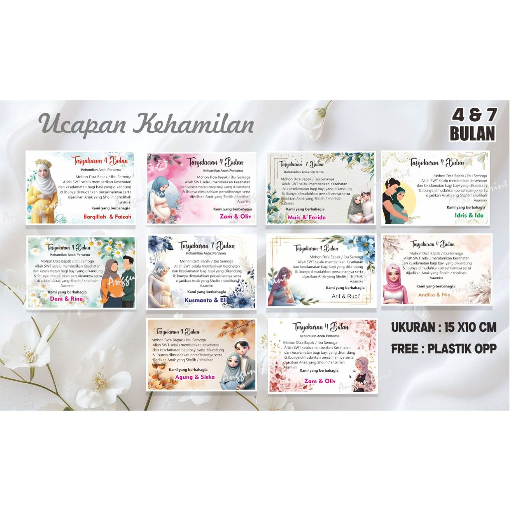 kartu ucapan kehamilan /4 bulanan /mapati/ 7 bulanan/ mitoni/ tayakuarn kehamilan