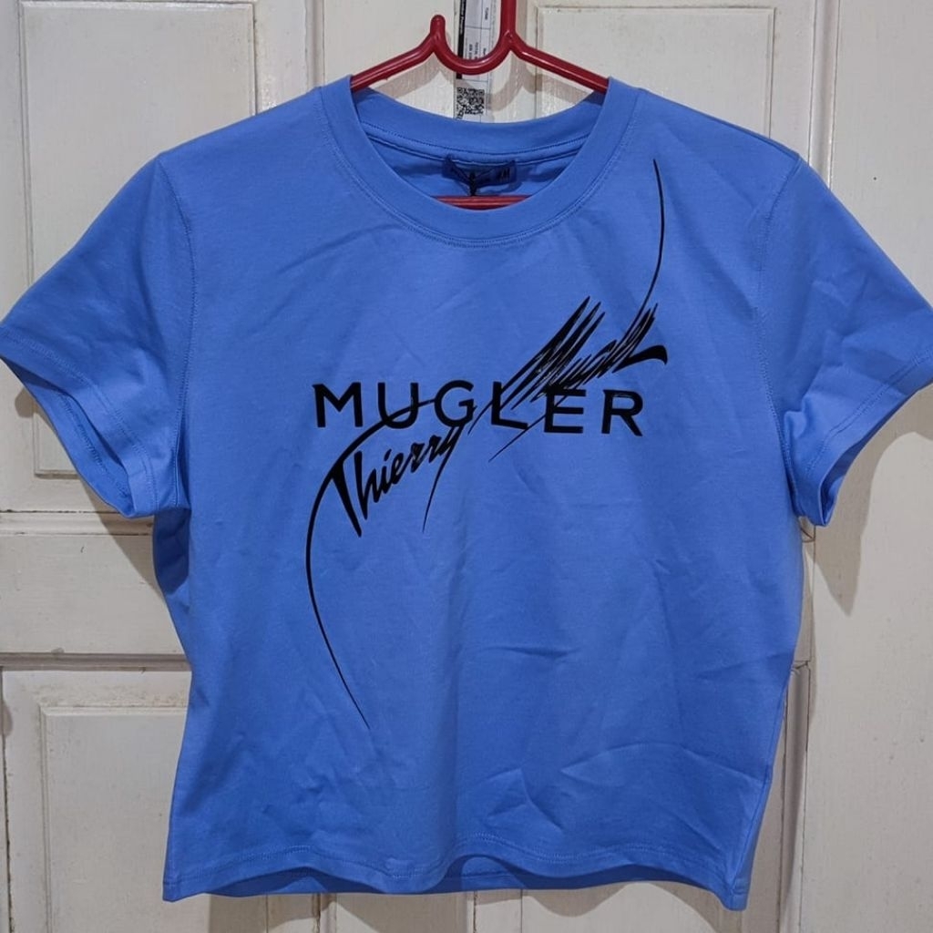 Kaos wanita H&M x Mugler biru