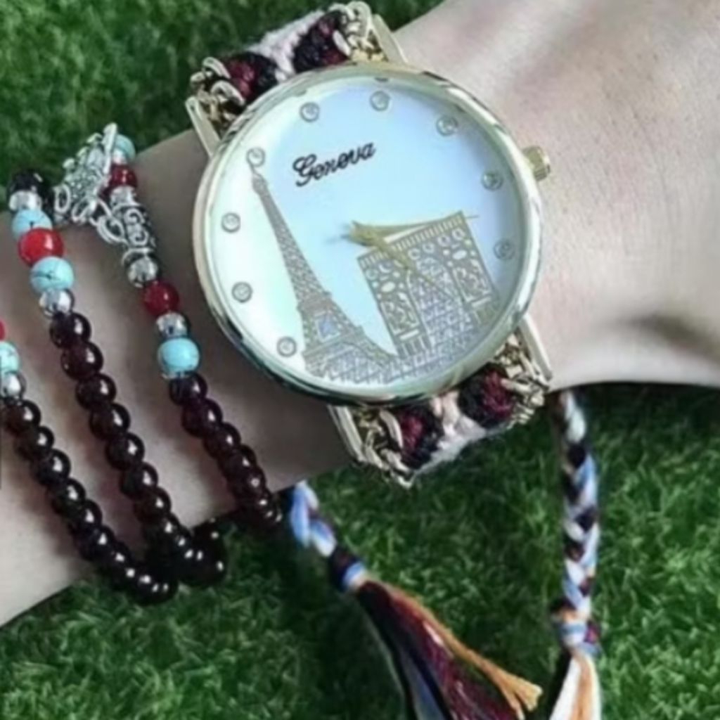 Jam Tangan Eifel Gold Geneva Remaja dan Wanita Tali Rajut Edge Original