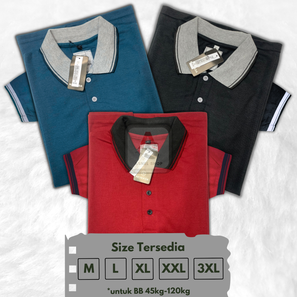 Paket Hemat 3pcs 100 Ribu Kaos Nevada Polos Berkerah Pria Dewasa M L XL XXL Jumbo / Polo Shirt Distr