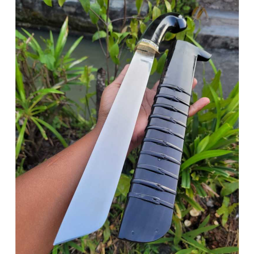 Pisau Sembelih 30,4 cm Baja ELMAX, Handle dan Warangka Full Tanduk Kebo Hitam