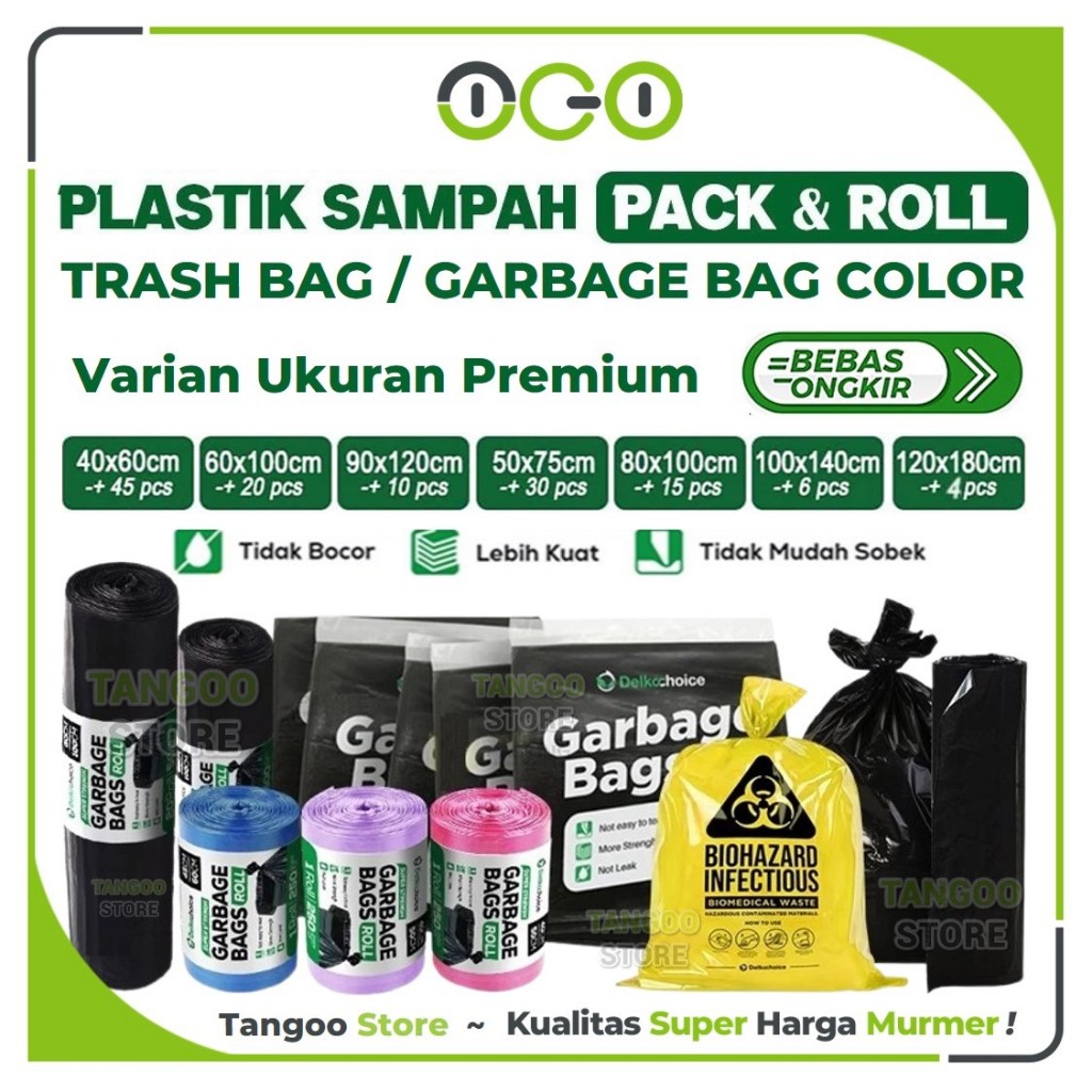 Trash Garbage Bag / Kantong Plastik Sampah Warna Hitam Biru Merah Ungu & Kuning - Harga Pack & Roll