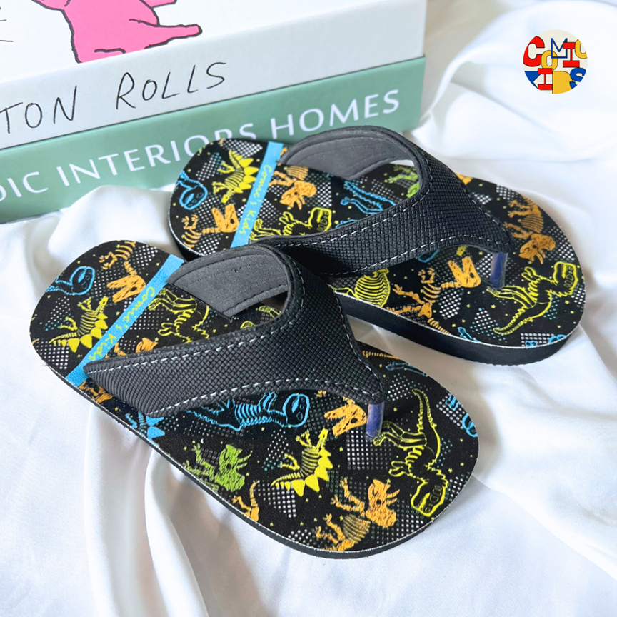 Sandal Jepit Anak Laki Laki Comickids Sendal Cowok 3 Tahun Flip Flop Balita Hitam Kids Dino Black