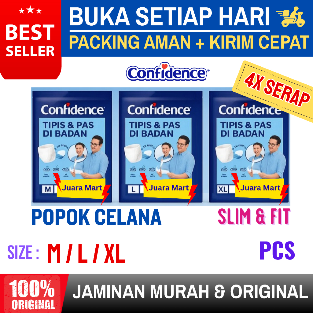Confidence Popok Celana Dewasa Confidence Tipis Pas 4x Serap Ukuran M L XL