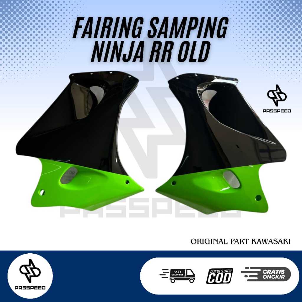 FAIRING SAMPING NINJA RR OLD ORIGINAL KIRI KANAN HITAM HIJAU 55028-1356-20P 55028-1357-20P