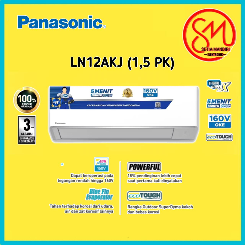 AC PANASONIC 1.5PK + PASANG - CS/CU-LN12AKJ Split Standard Low Voltage 1.5 PK