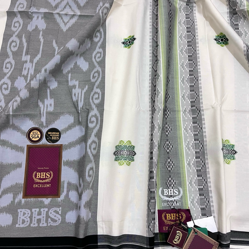 SARUNG BHS EXCELLENT GOLD E52 SGA 3 PUTIH SONGKET SELVEDGE JACQUARD