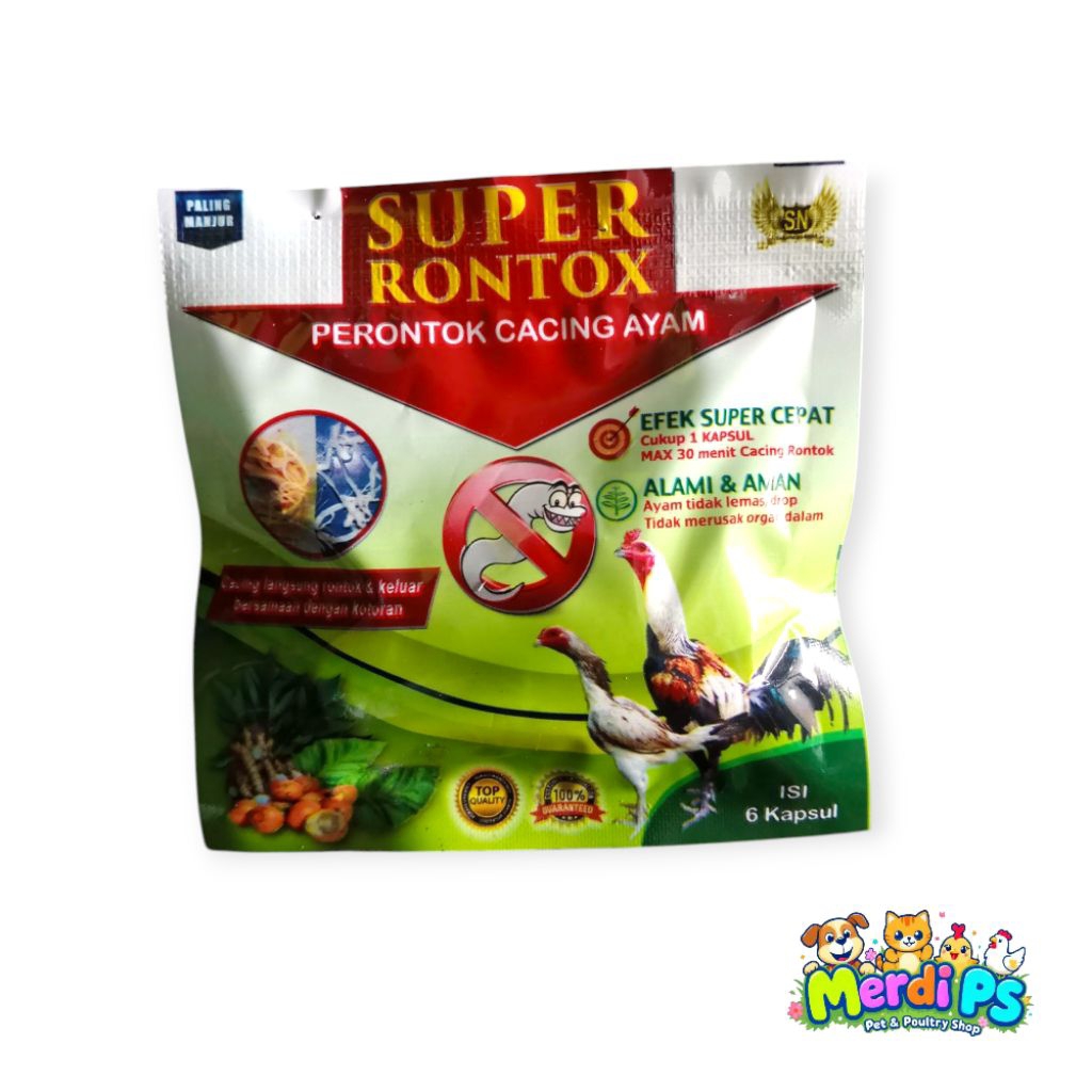 Super Rontox Obat Cacing Ayam 6 Kapsul | Perontok Cacing Cepat Aman Herbal Untuk Ayam Bangkok Kampun