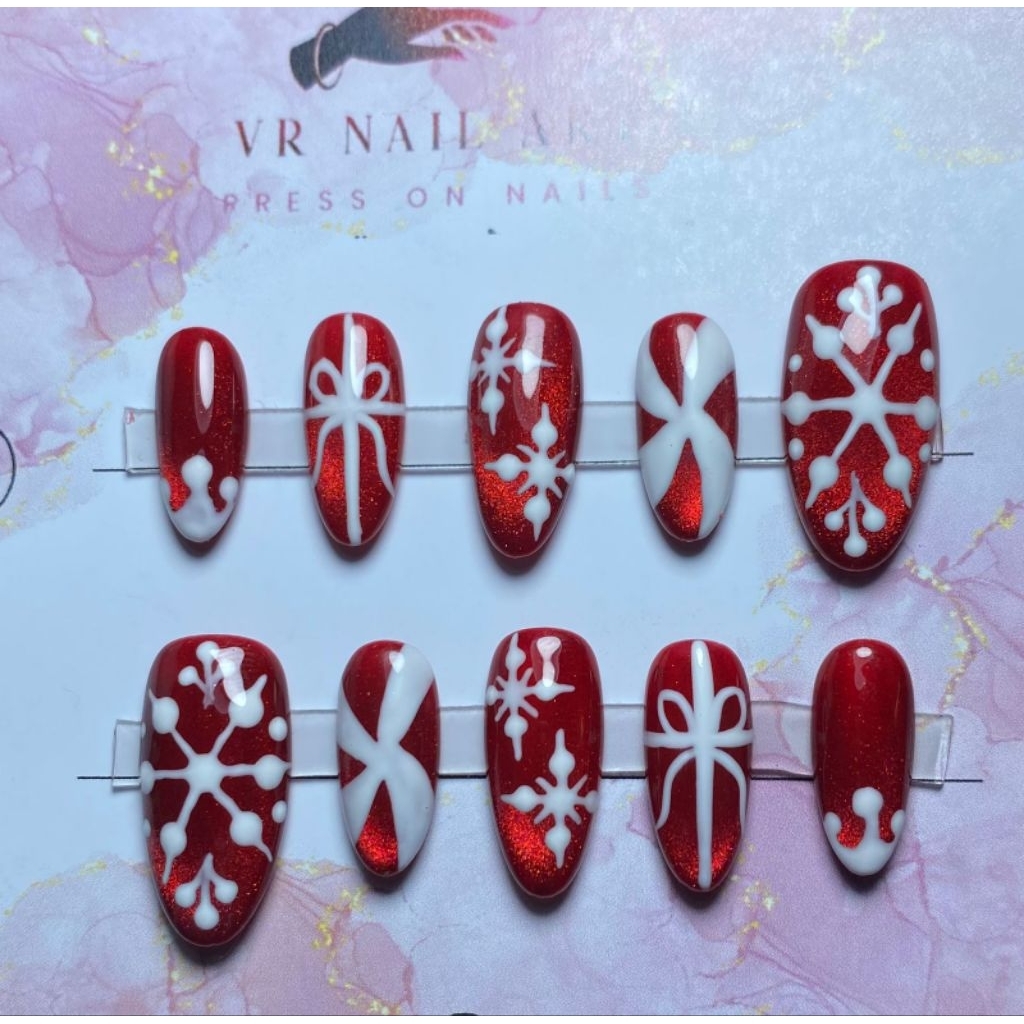 Christmas nails / kuku palsu natal / cat eye mix / fake nails hand made / press on nails premium / k