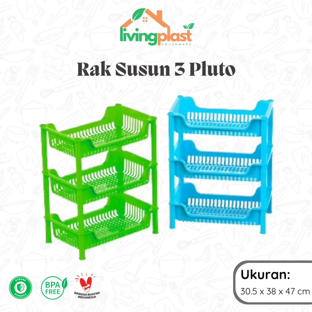 Rak Susun 3 Pluto / Rak Mini Serbaguna / Rak Sayur / Rak Dapur / Rak Meja Plastik / Rak Bawang