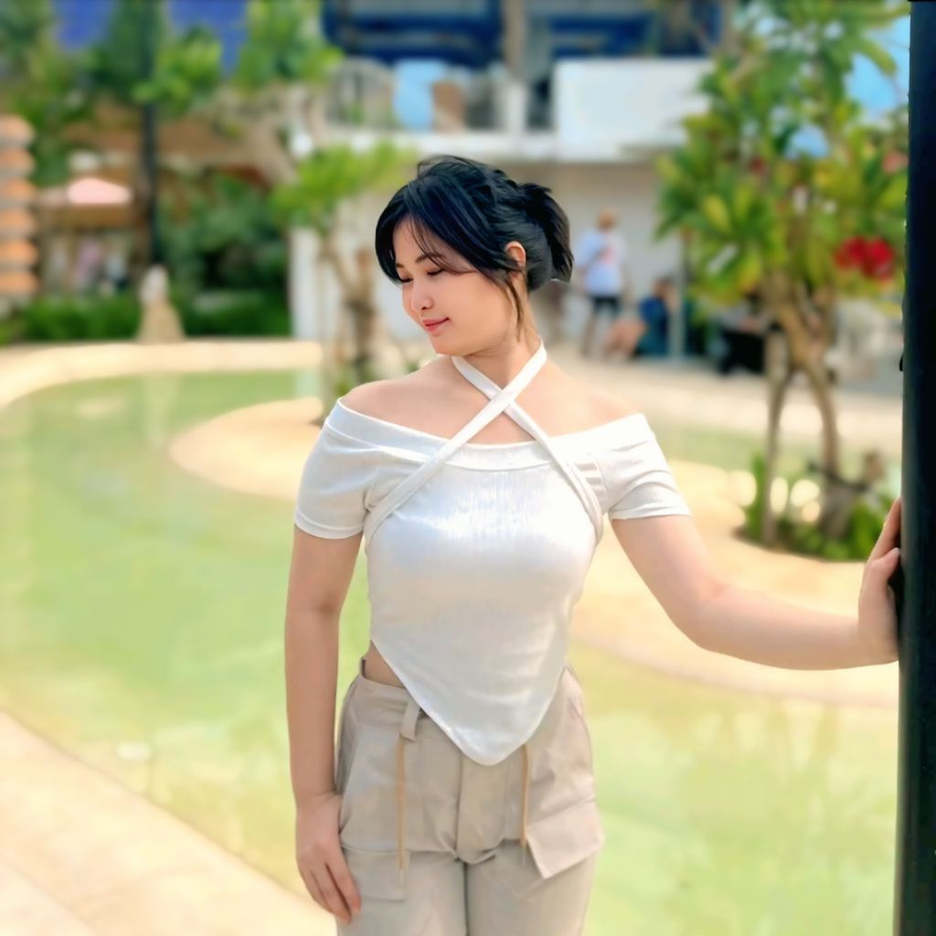 CROP TOP TALI BELAKANG WANITA KAOS CEWEK PANJANG OVAL