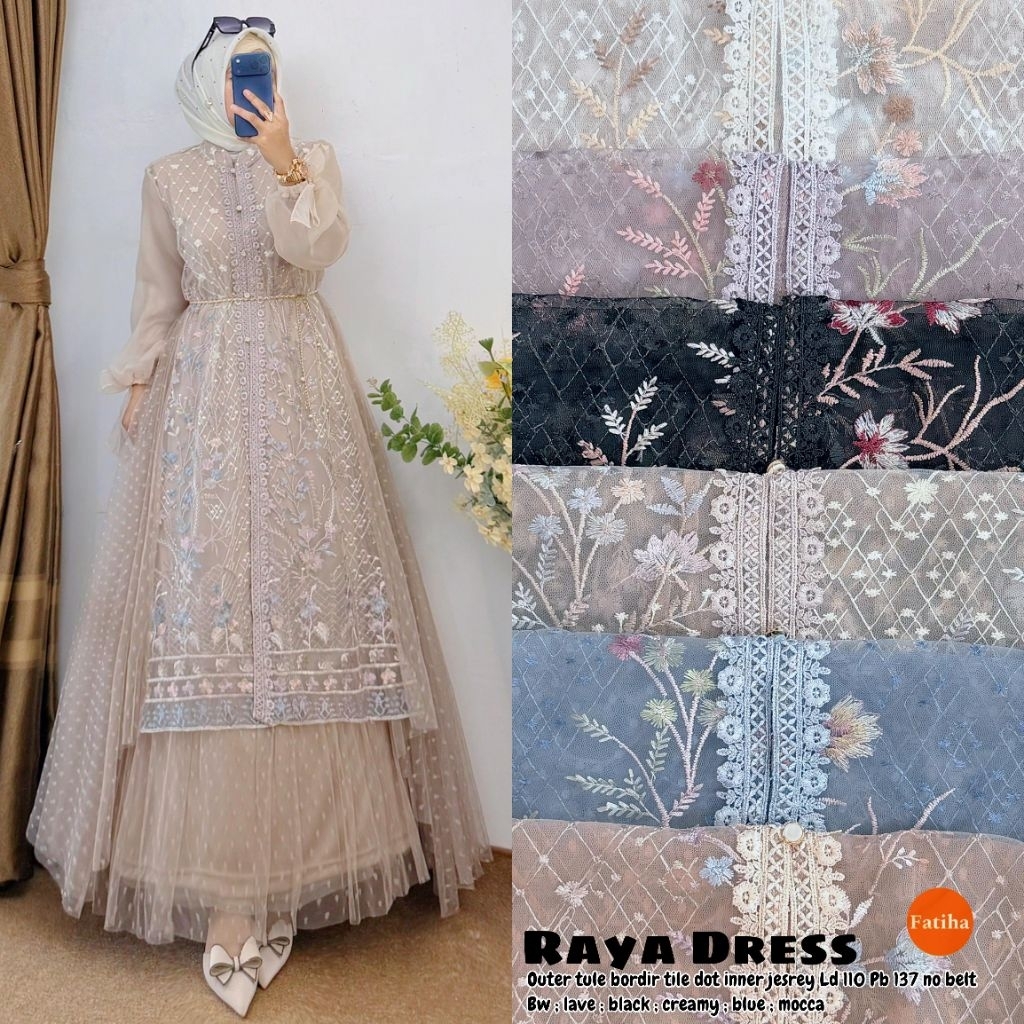 100% ORI Raya dress brokat premium ori by fatiha - Flower set dress by fatiha | flanela oversize car