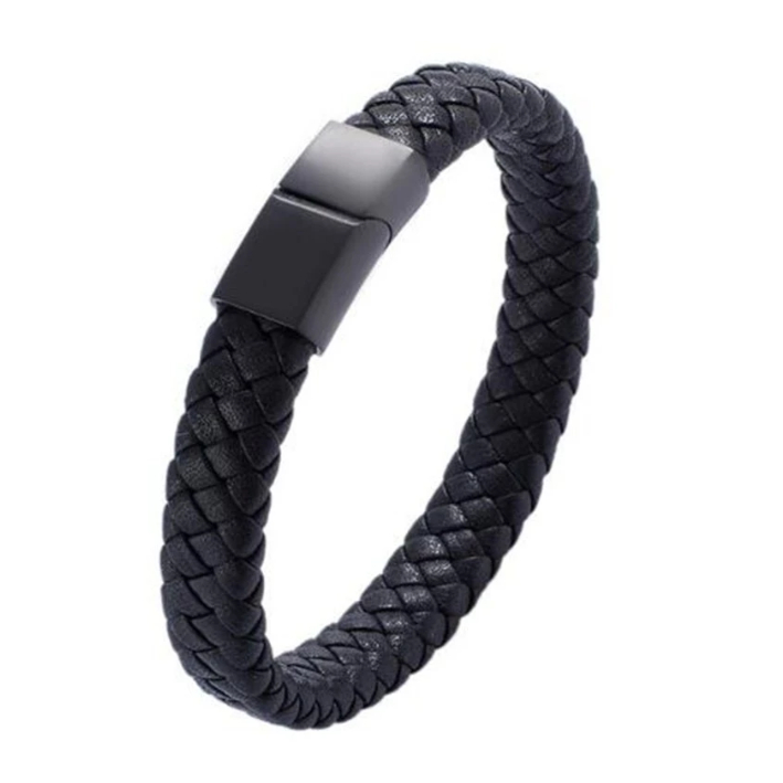 Hitam Gelang Perhiasan Pria Gelang Kulit Kepang Buatan Tangan, Gelang Hadiah Gesper Magnetik Besi An