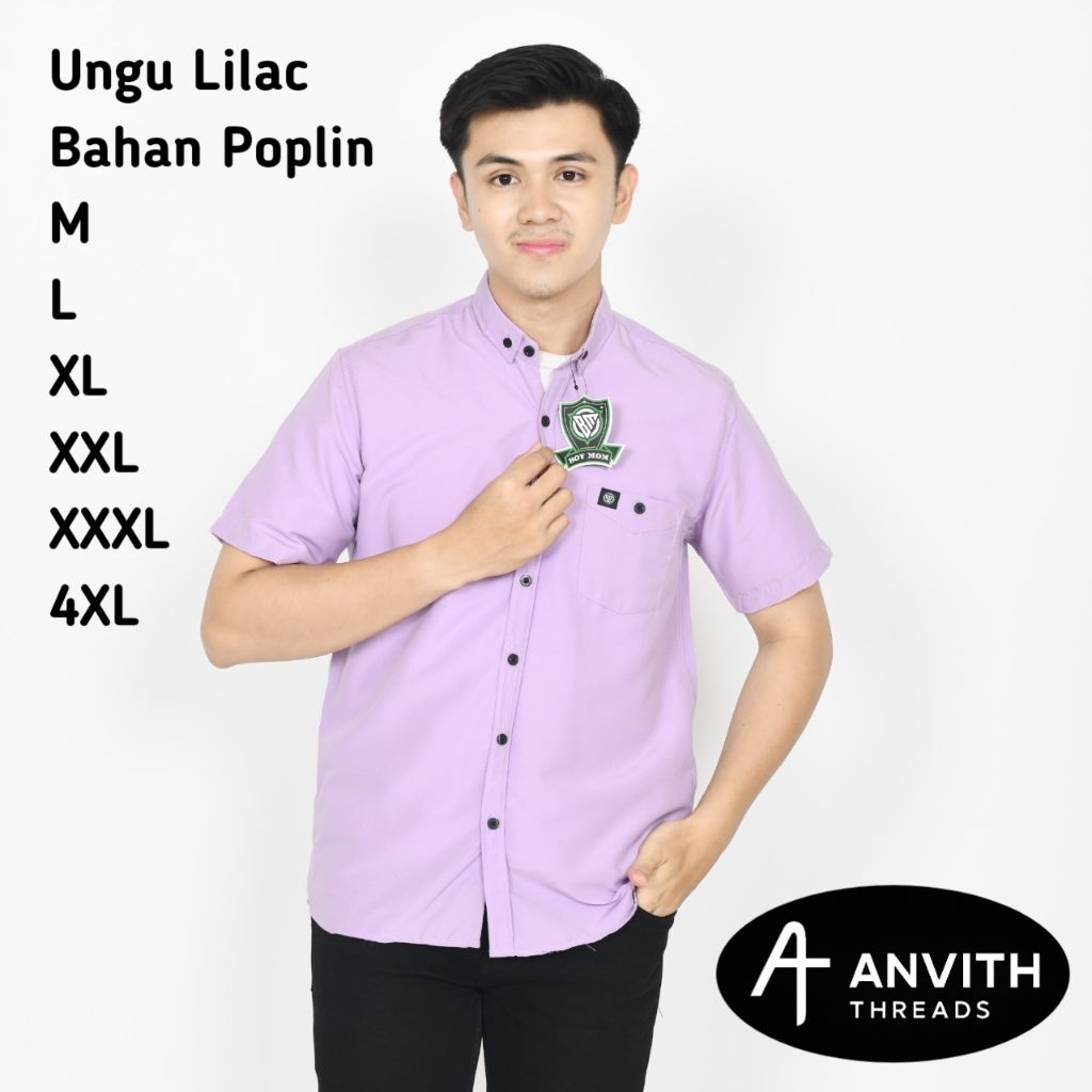 Kemeja Polos Dewasa Warna Ungu Lilac Lengan Pendek Kemeja Polos Pria Warna Lilac