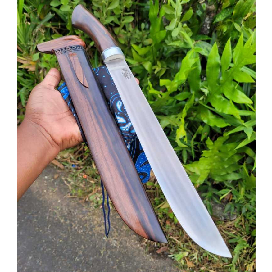 Pisau Sembelih 31,9 cm Baja Modern SLD Hitachi Japan, Kayu Amara Ebony bonus Sarung Kain Batik