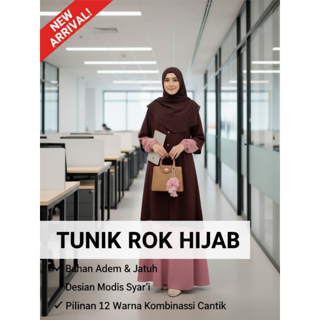 Baju Setelan Wanita Rok dan Baju + Hijab Crinkle Airflow Premium Jumbo XL LD 115 Kondangan Kerja Mod