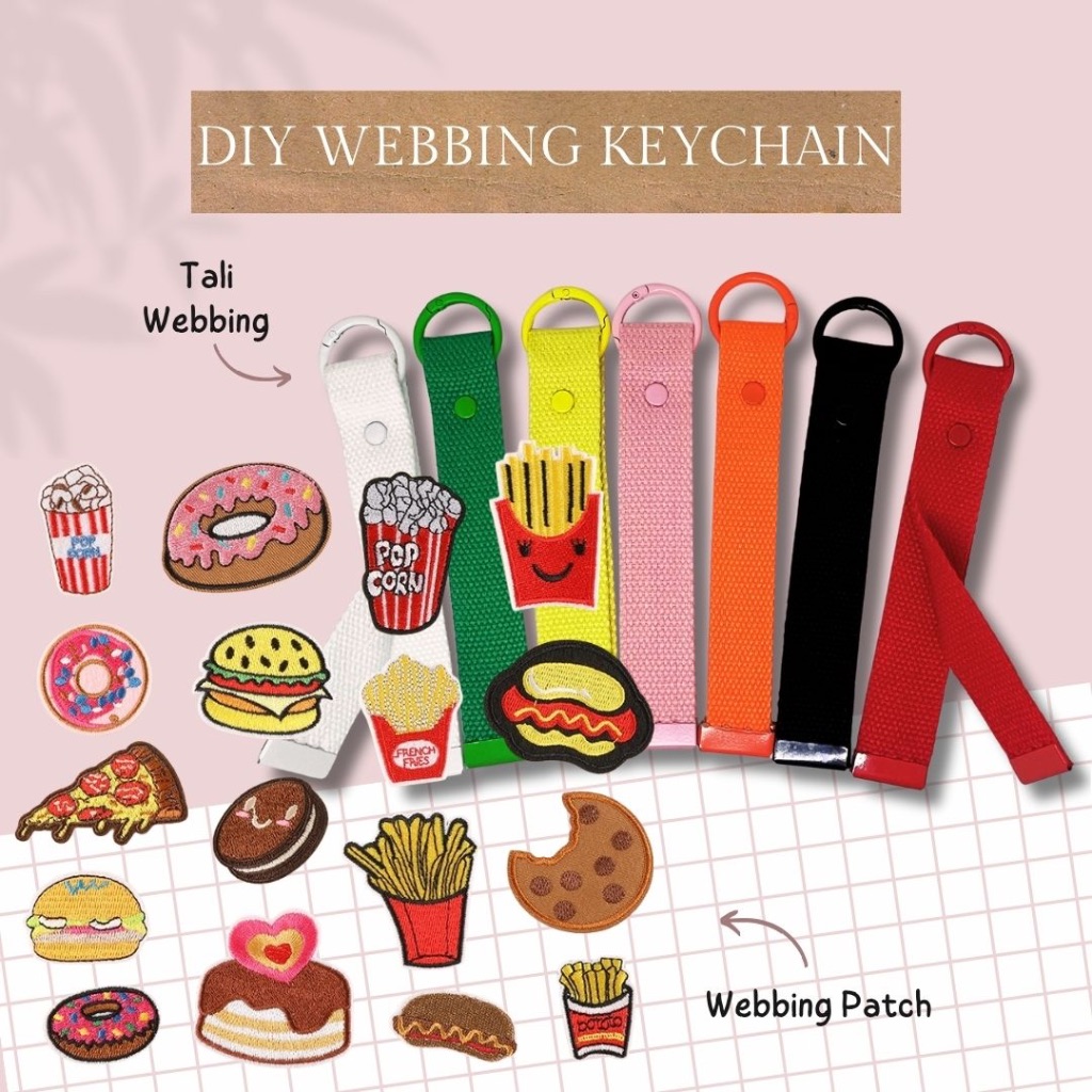 Webbing Keychain DIY Custom Tempel Patch Bordir Motif Gantungan Tas HP Kunci