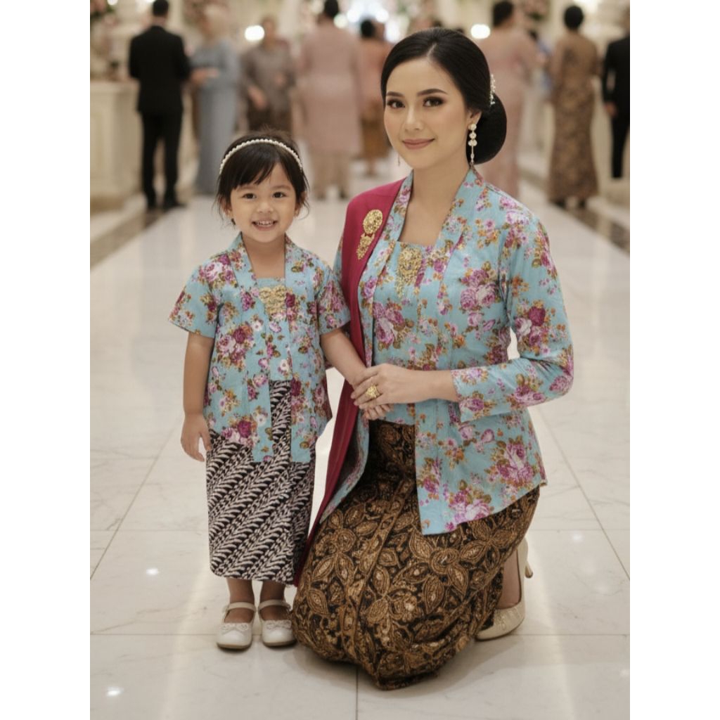 Setelan Couple Gistara Kebaya bunga Ibu dan Anak Cewe seragam kondangan simple Baju adat anak cewek