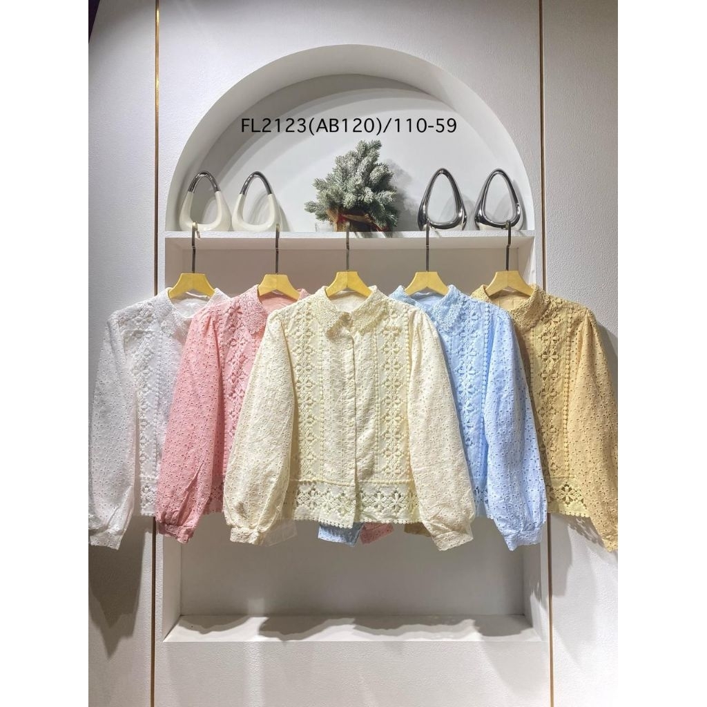 Blouse Bordir Katun Bolong | Blouse Wanita Kekinian Lengan Panjang | Atasan Wanita Elegan Casual Pre