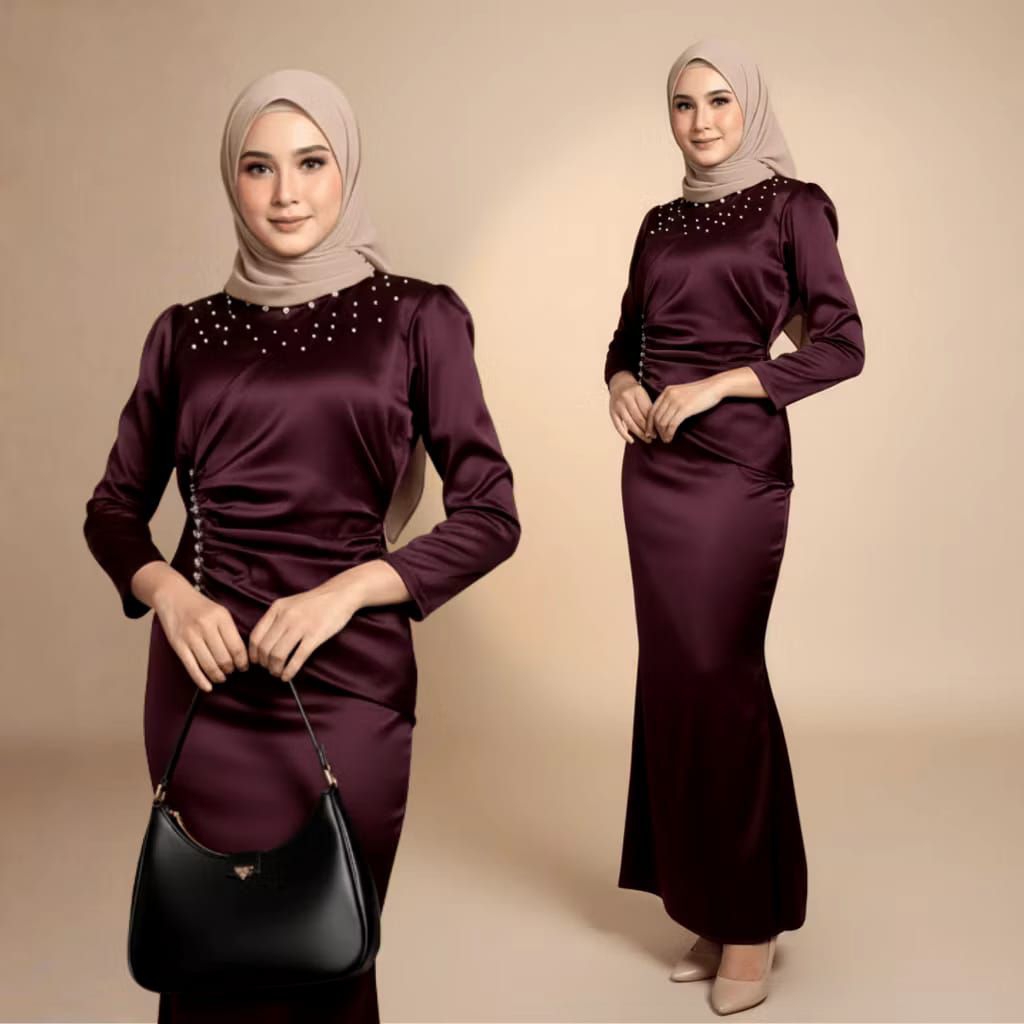 Vina dress spesial Burgundy dress Maxi kondangan wanita Muslim mewah viral terbaru
