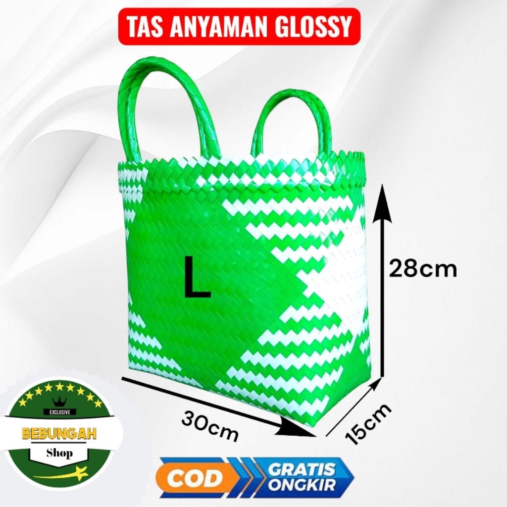 TAS ANYAMAN PLASTIK BAHAN KACA/GLOSSY (L)
