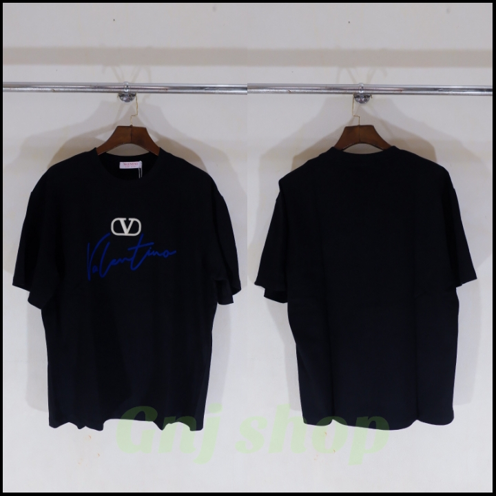 Kaos oblong pria oversize vltn logo v import full tag italy black best seller