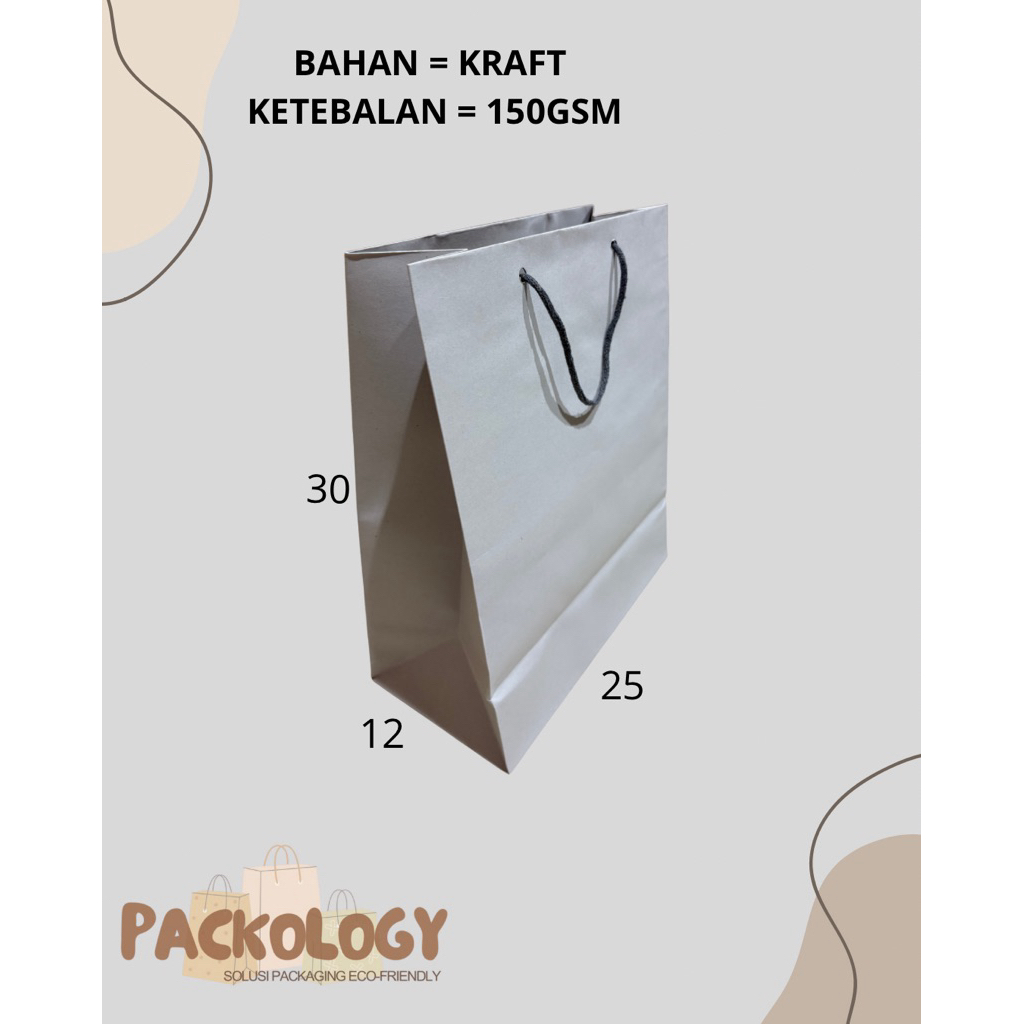 PAPERBAG KRAFT POLOS PUTIH 25X12X30 / PAPERBAG POLOS PUTIH / PAPERBAG KRAFT PUTIH / TAS KERTAS POLOS