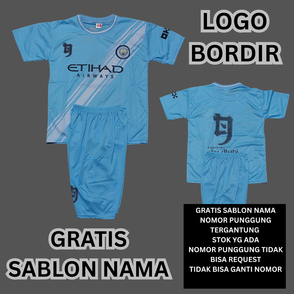 baju bola anak mancitisetelan bola futsal anak./ baju bola bisa costum sablon nama nomer