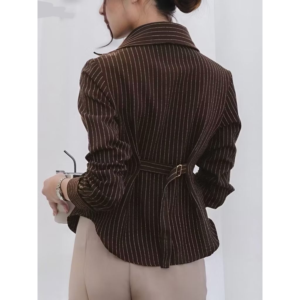Kemeja Wanita Fitted Slim Fit - Kemeja Salur Slim Fit