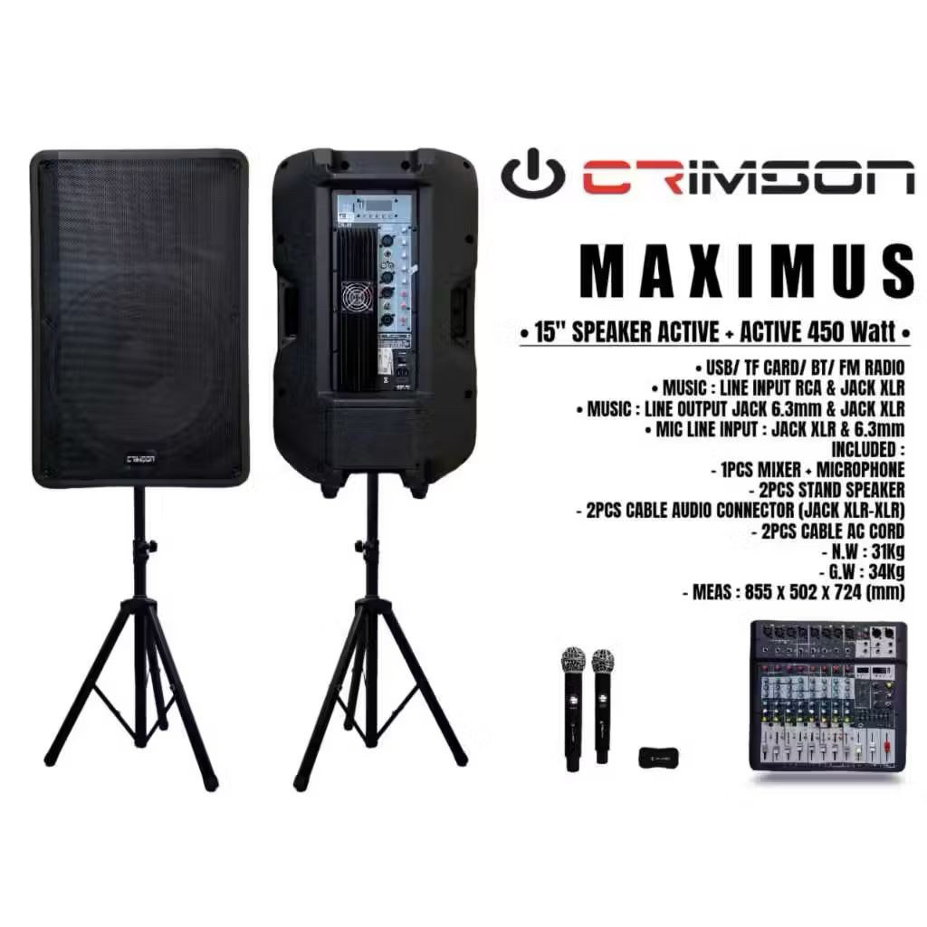 PAKET KOMPLIT SPEAKER AKTIF + AKTIF CRIMSON CR 15 MAXIMUS BLUETOOTH