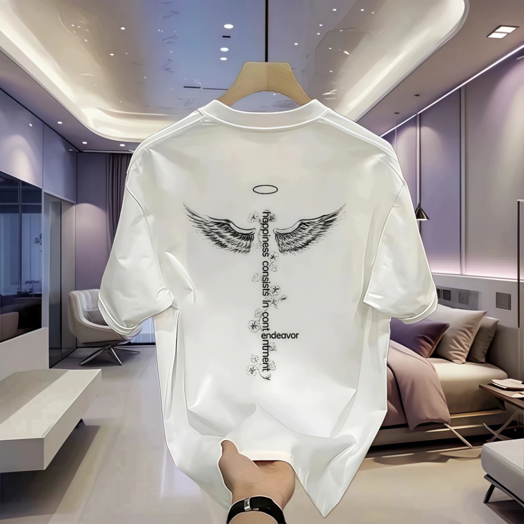 COD Kaos Pria OOTD Harian Oversize Motif Sayap Malaikat Kekinian