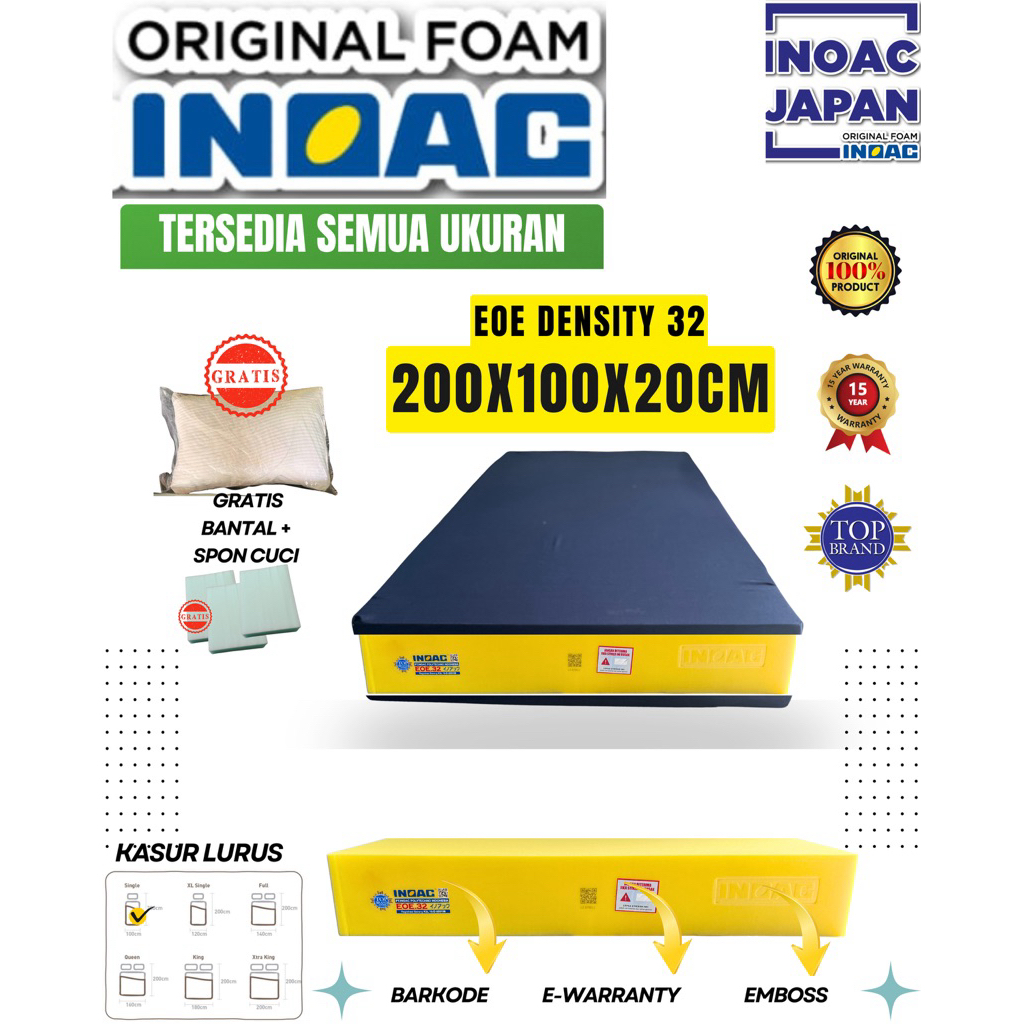 Kasur INOAC busa Super EOE Density 32 ukuran 200x100x20 garansi 15 tahun