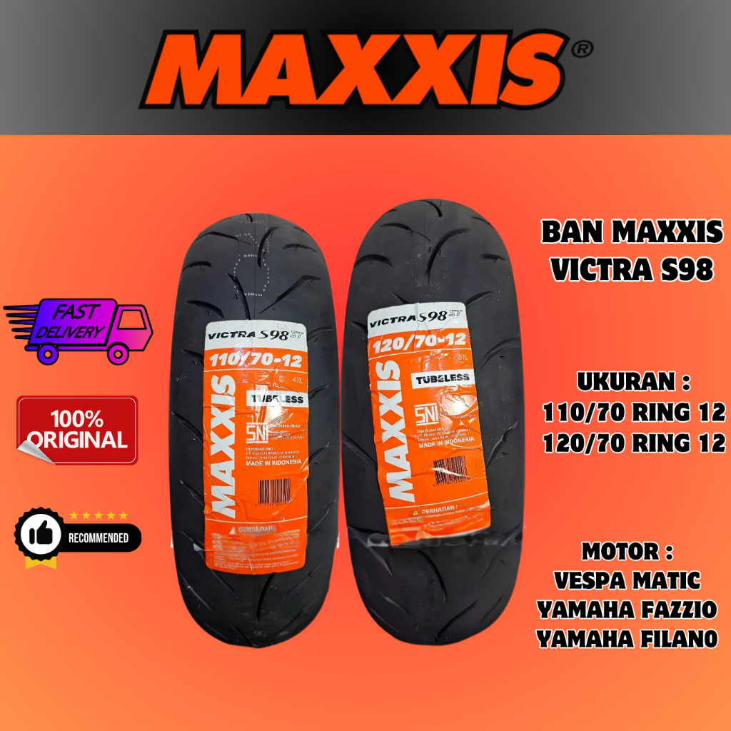 PAKET BAN ( 110/70 12 DAN 120/70 12 ) MOTOR VESPA MATIC SPRINT PRIMAVERA FAZZIO FILANO MAXXIS VICTRA