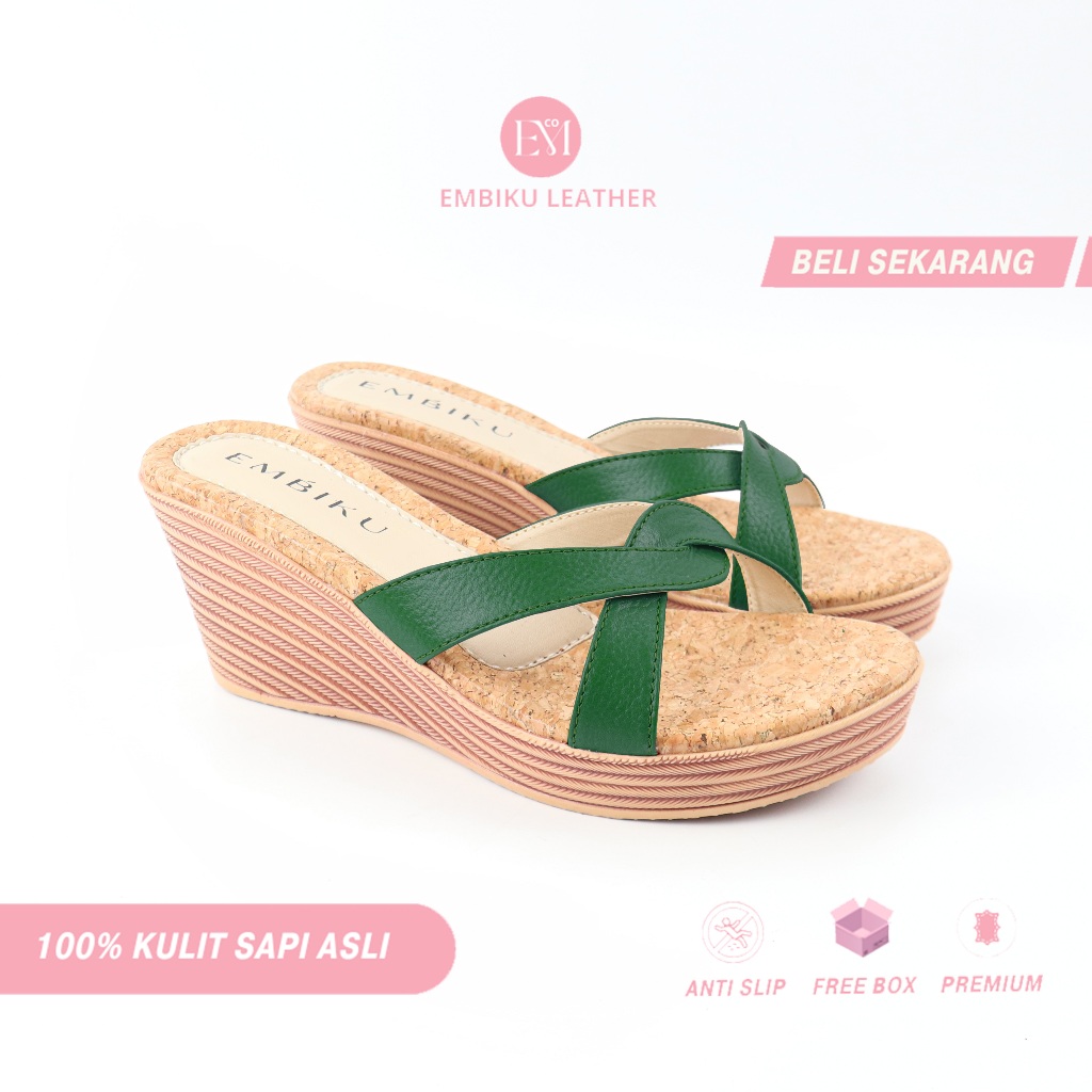 Sandal Wedges Wanita - Sandal Kulit Wanita Wedges 7cm - Sandal Kulit Garut