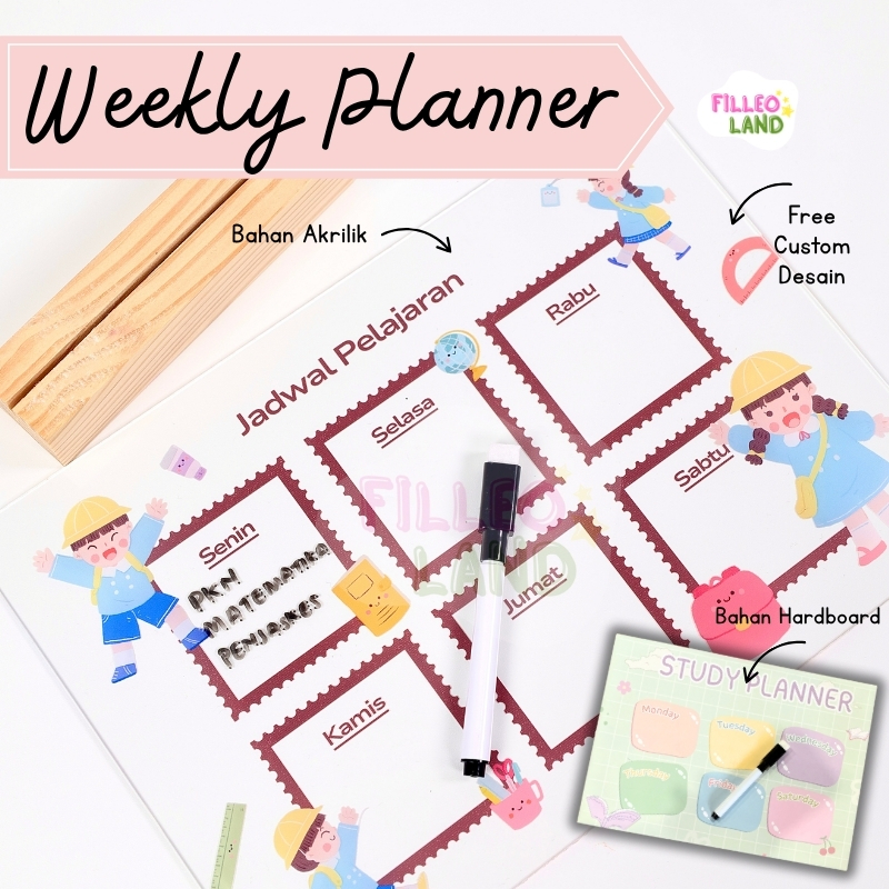 Weekly Daily Acrylic Planner Schedule Wipeable Board Papan Jadwal Akrilik Pelajaran Kegiatan Sekolah