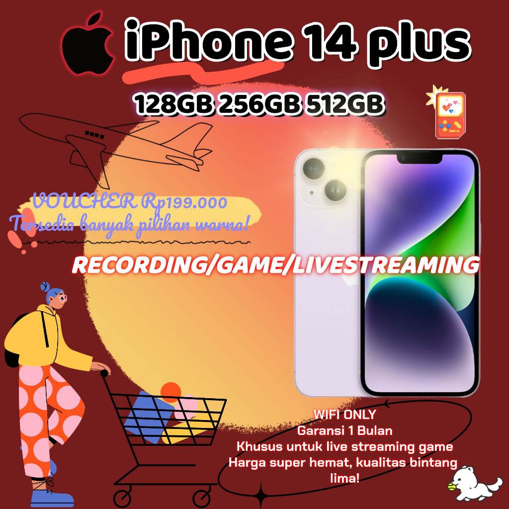 iPhone 14 Plus Indonesia Ready Stock, iP14 Plus 128/256/512GB, Second Apple