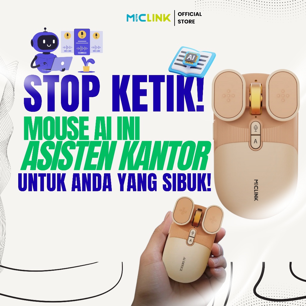 MICLINK Rulink M7 Mouse AI Voice Pintar Bisa Mengetik Terjemahkan dengan Suara Wireless Bluetooth