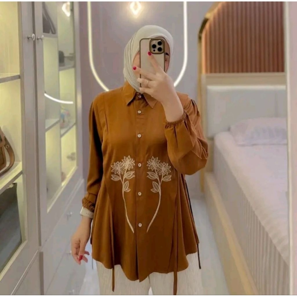JEIMA KEMEJA WANITA BLOUSE BORDIR  RAYON TWIL PREMIUM ADEM JATUH