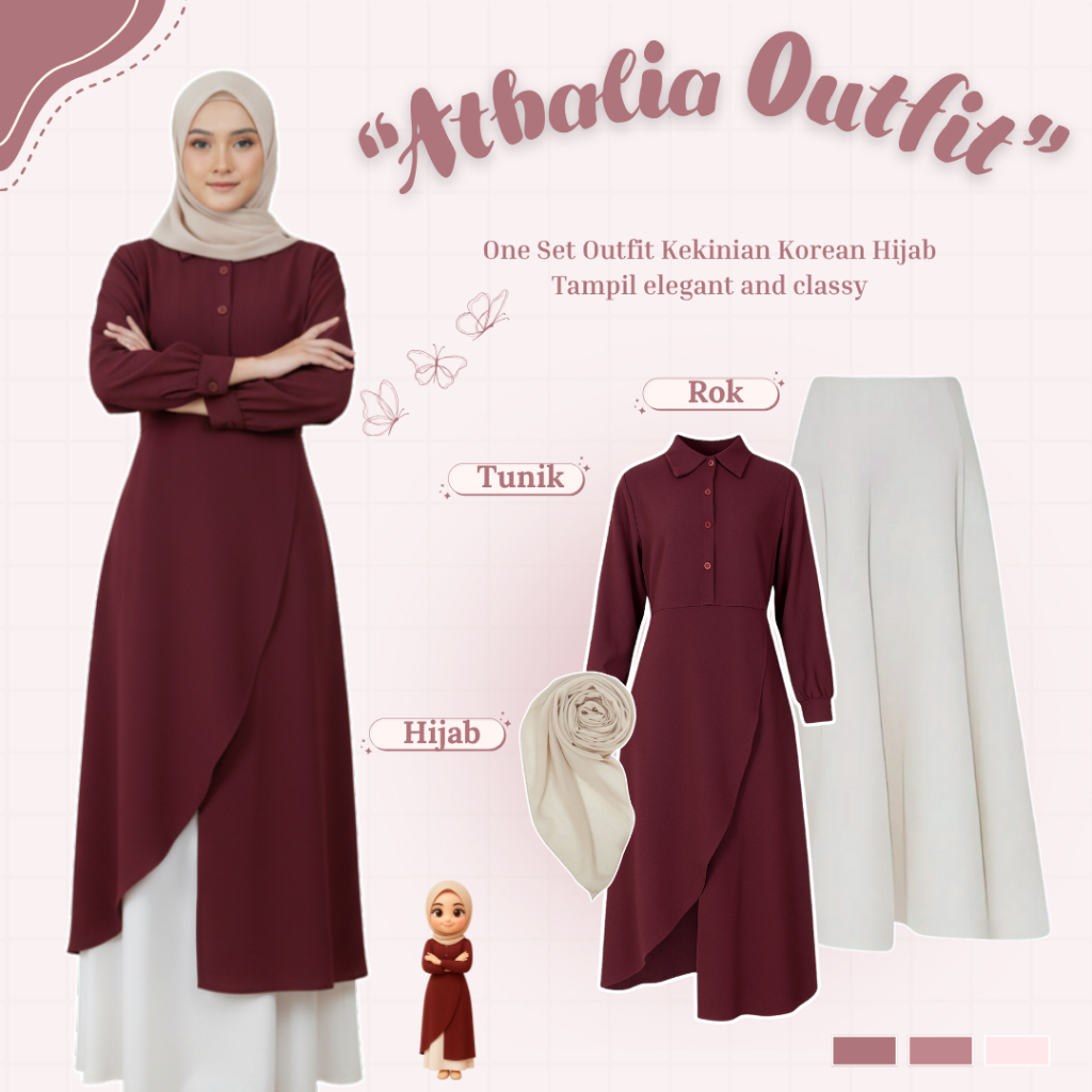 Raya Series Kekinian | OOTD Lebaran Trend |Outfit Setelan Remaja Look | Tunik + Rok + Hijab - CM195N