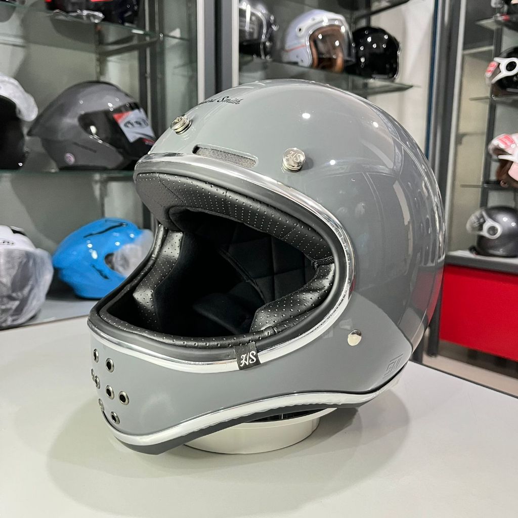 Howard Smith Bobber Retro Helm Full Face Grey Glossy