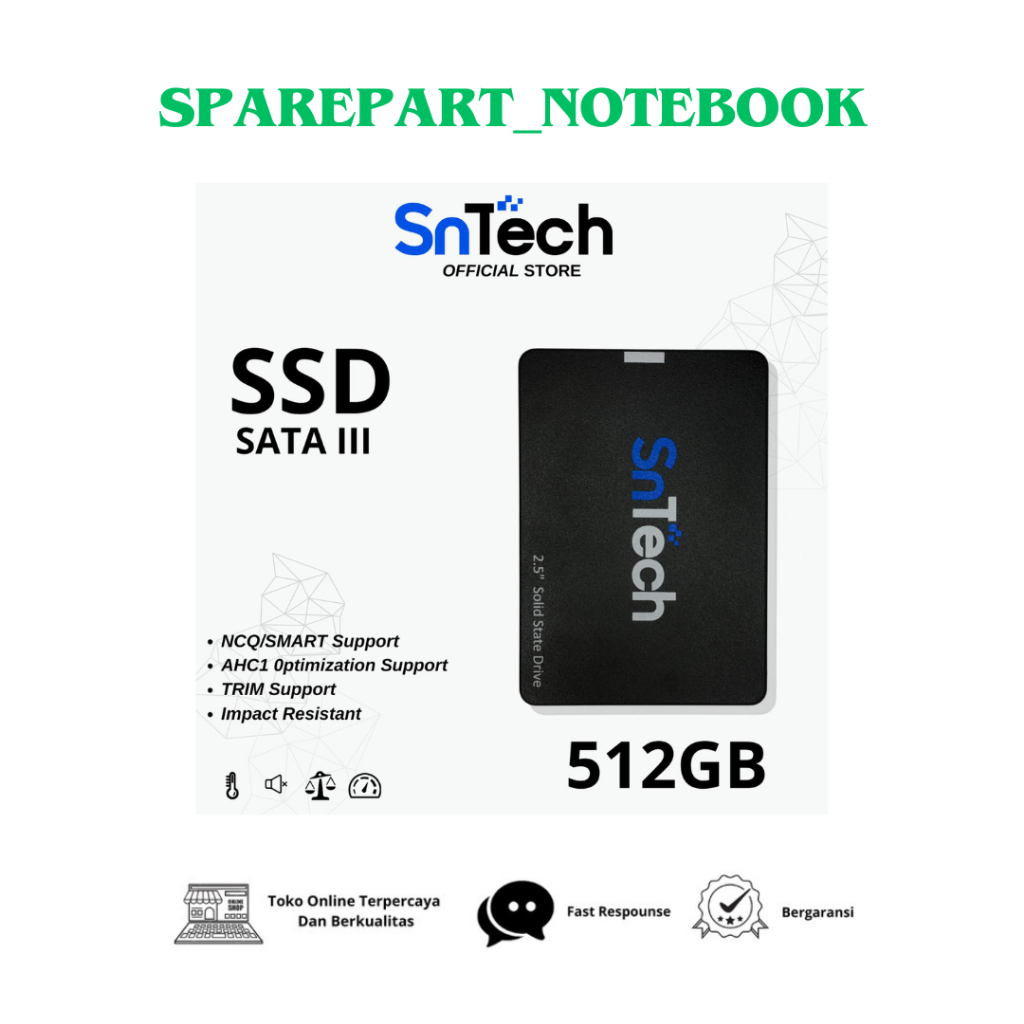 SnTech SSD SATA 512GB SATA III 2.5" 6GB/S SSD SATA 3 SSD SATA SnTech Laptop PC Komputer Solid State 