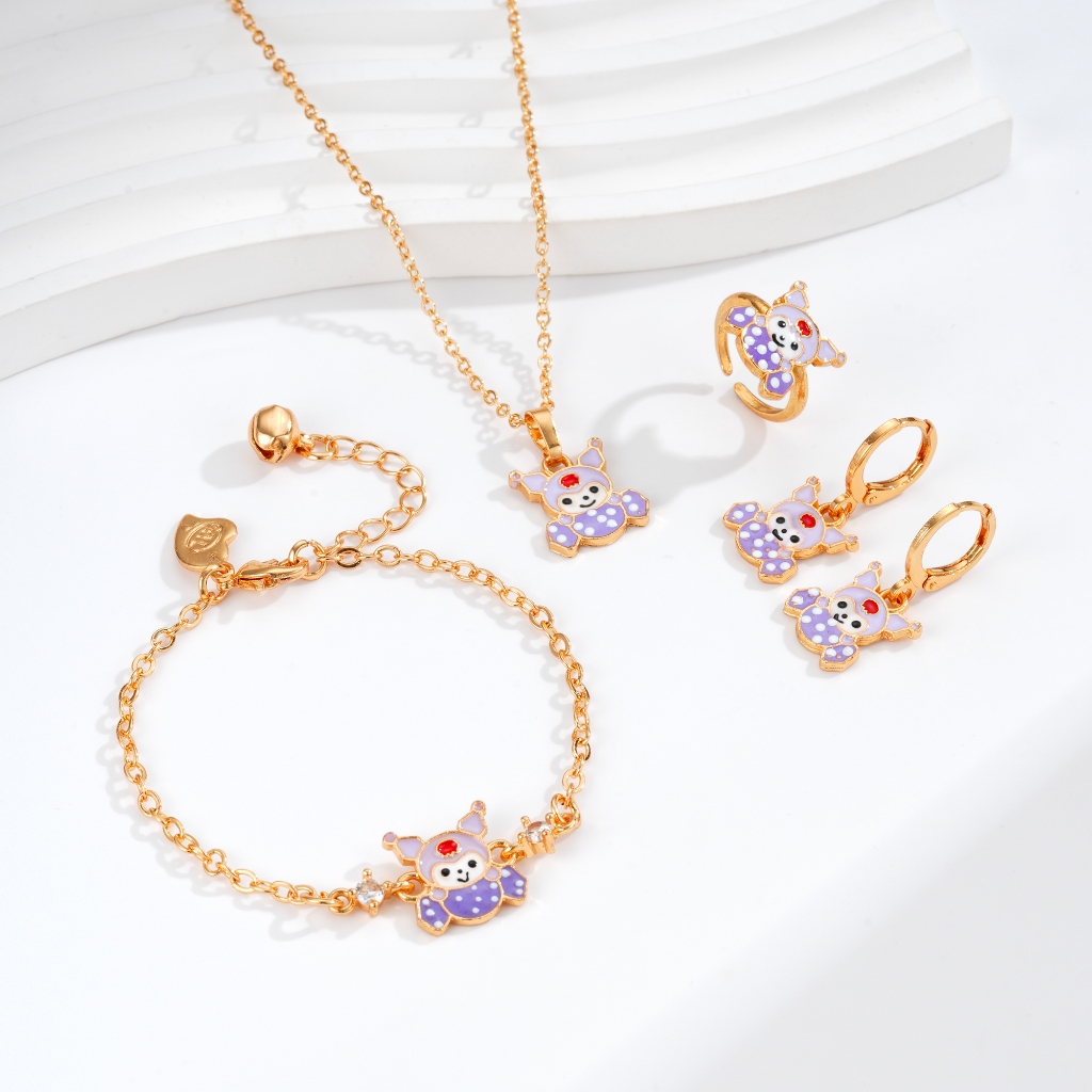 Hyl Jewelry Kuromi Set Perhiasan Anak Titanium Emas Lapis Terbaru Anti Karat Muda 168S