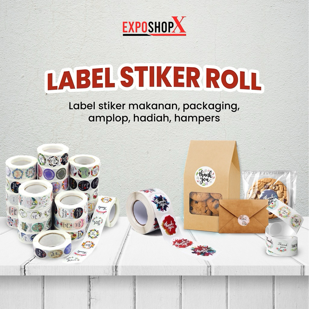 Label Sticker Thank You Dan Karakter Lucu ROLL ISI 500PCS / Sticker Tempel Bulat Banyak Pilihan