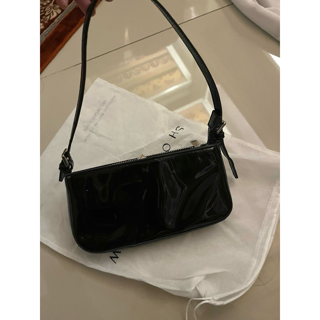 mango patent leather baguette bag